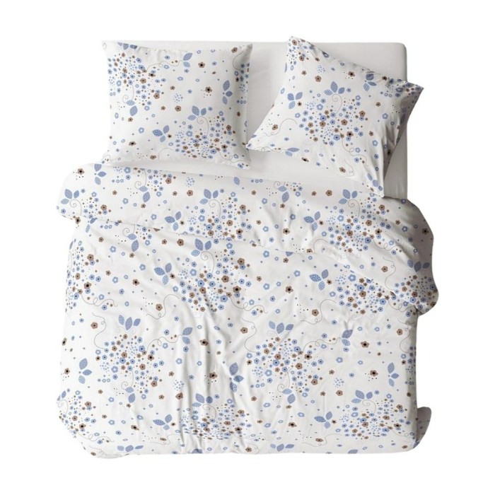 Pościel z kory 160x200 biała niebieska liście na guziki-1