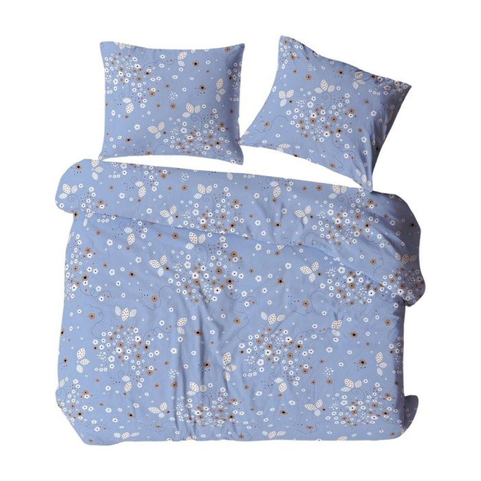 Pościel z kory 160x200 niebieska biała kwiatki na guziki-1