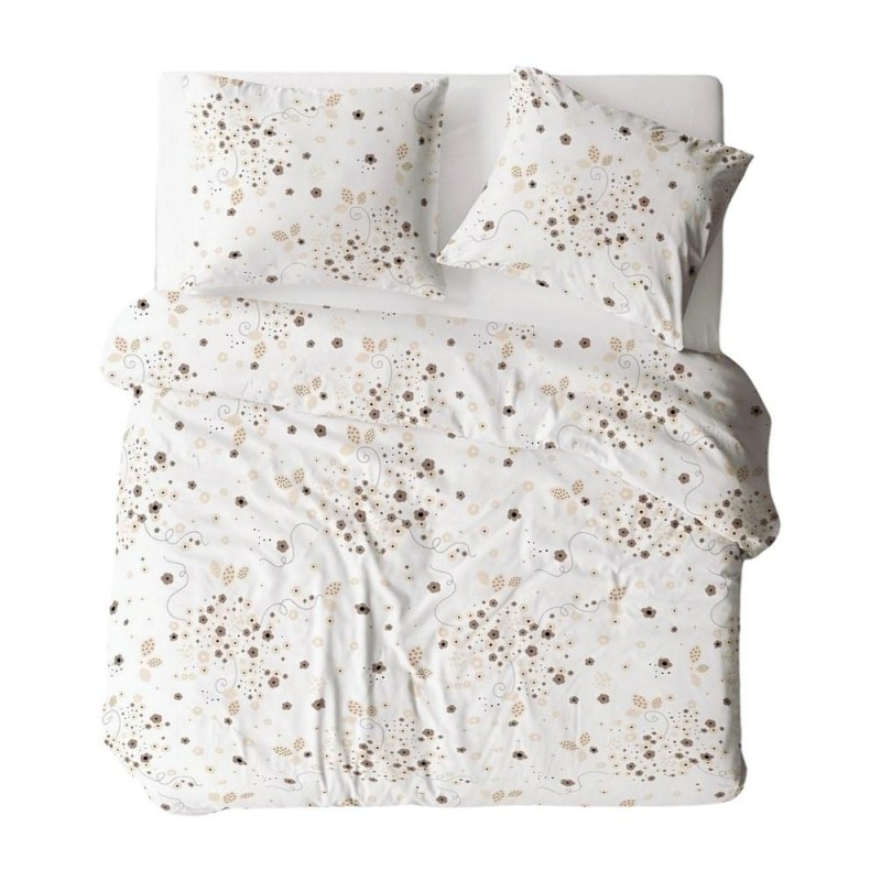 Pościel z kory 140x200 biała kremowa brązowa kwiatki na guziki-1