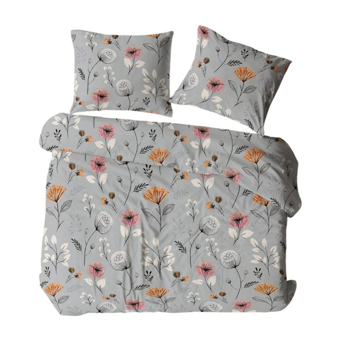 Pościel z kory 160x200 szara wielokolorowa kwiaty na guziki-1
