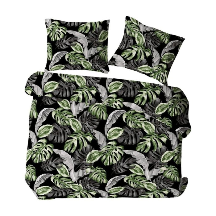 Pościel z kory 160x200 czarna szara zielona liście na guziki-1