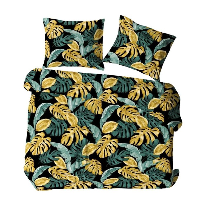 Pościel z kory 160x200 czarna zielona złota liście na guziki-1