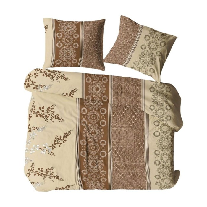 Pościel z kory 160x200 beżowa brązowa kremowa pasy ornamenty-1
