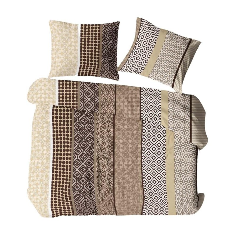 Pościel z kory 160x200 beżowa pasy groszki ornamenty na guziki-1