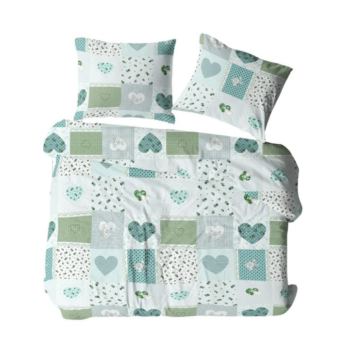 Pościel z kory 160x200 niebieska kratka serca na guziki-1