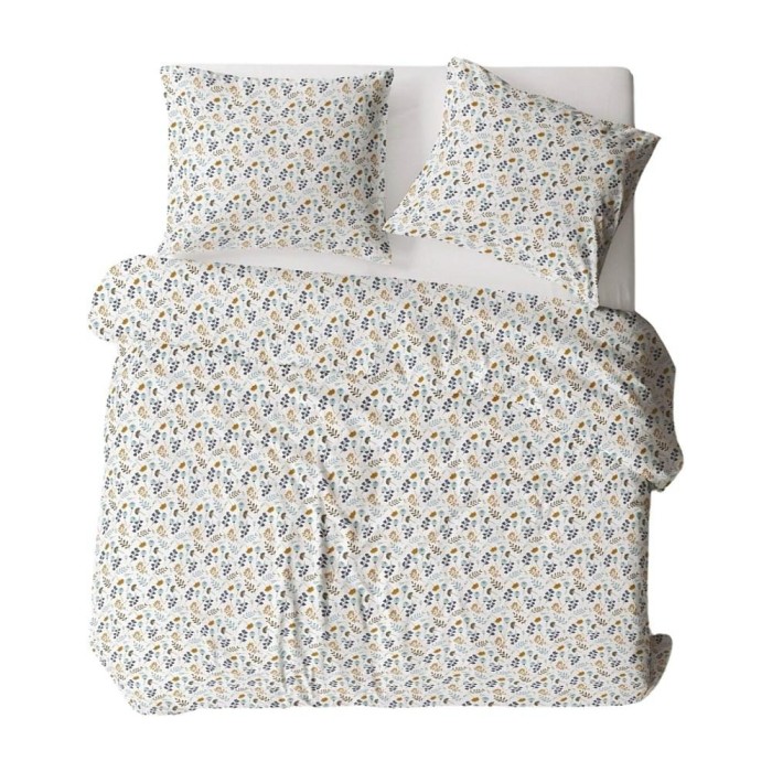 Pościel z kory 160x200 biała wielobarwna gałązki liście na guziki-1