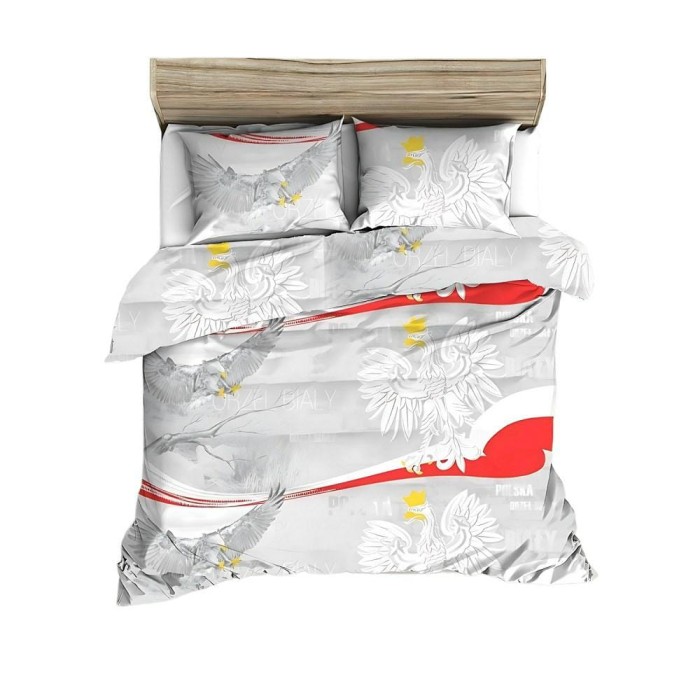 Pościel z kory 160x200 biała czerwona szara orzeł biały na guziki-1