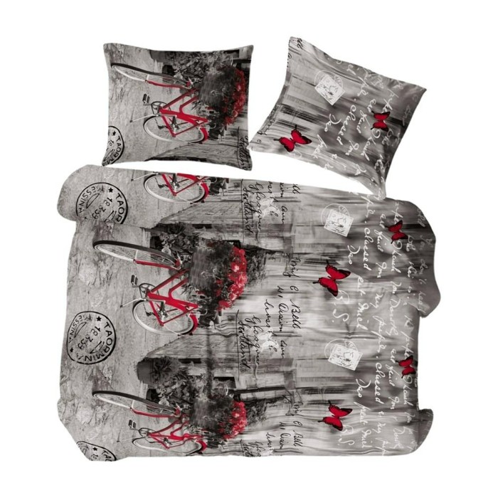 Pościel z kory 160x200 szara grafitowa rower na guziki-1