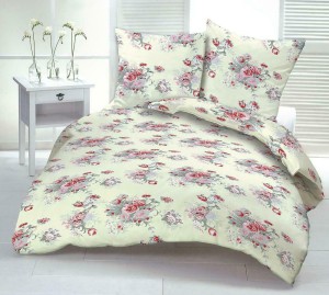 Pościel z kory 180x200 kremowa czerwone różyczki na guziki-1