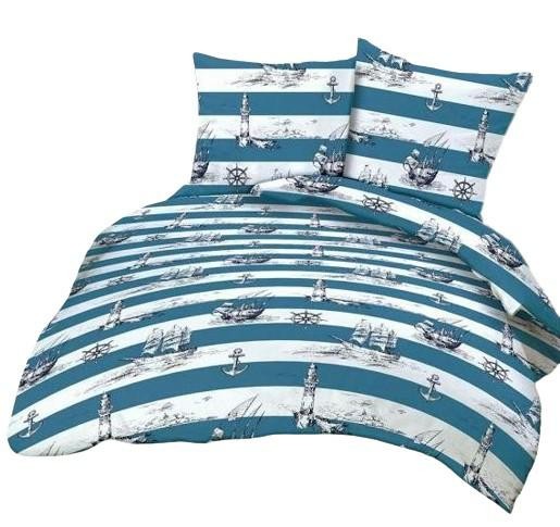 Pościel z kory 180x200 biała niebieska marynarska na guziki-1