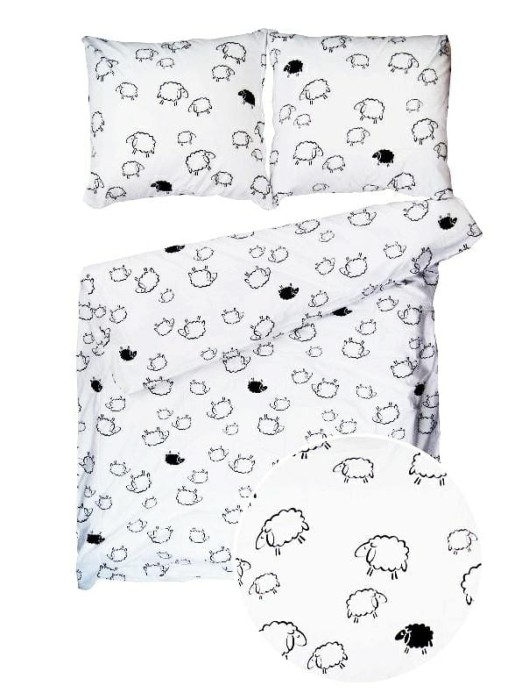 Pościel z kory 160x200 biała czarna baranki na guziki-2
