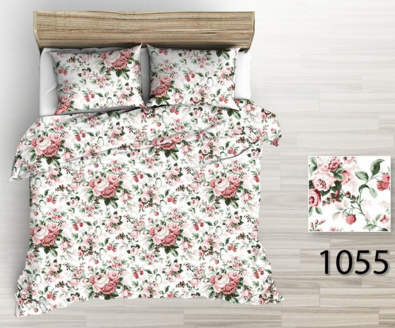 Pościel z kory 140x200 biała różowa bordowa kwiatki na guziki-1