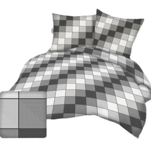Pościel z kory 200x220 szara grafitowa kratka kostka geometryczna na guziki-2