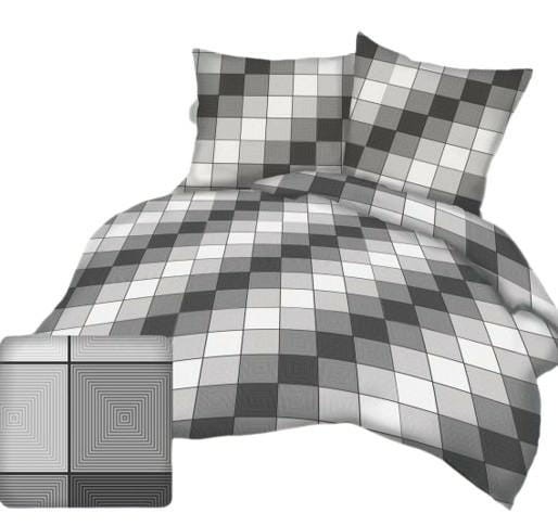 Pościel z kory 200x220 szara grafitowa kratka kostka geometryczna na guziki-2