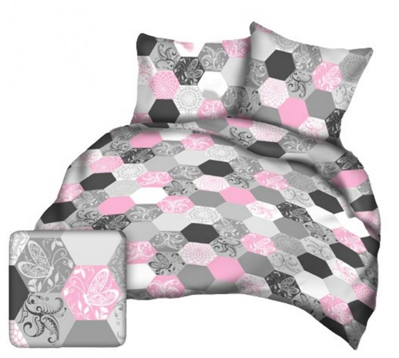 Pościel z kory 140x200 szara różowa geometryczna na guziki-1