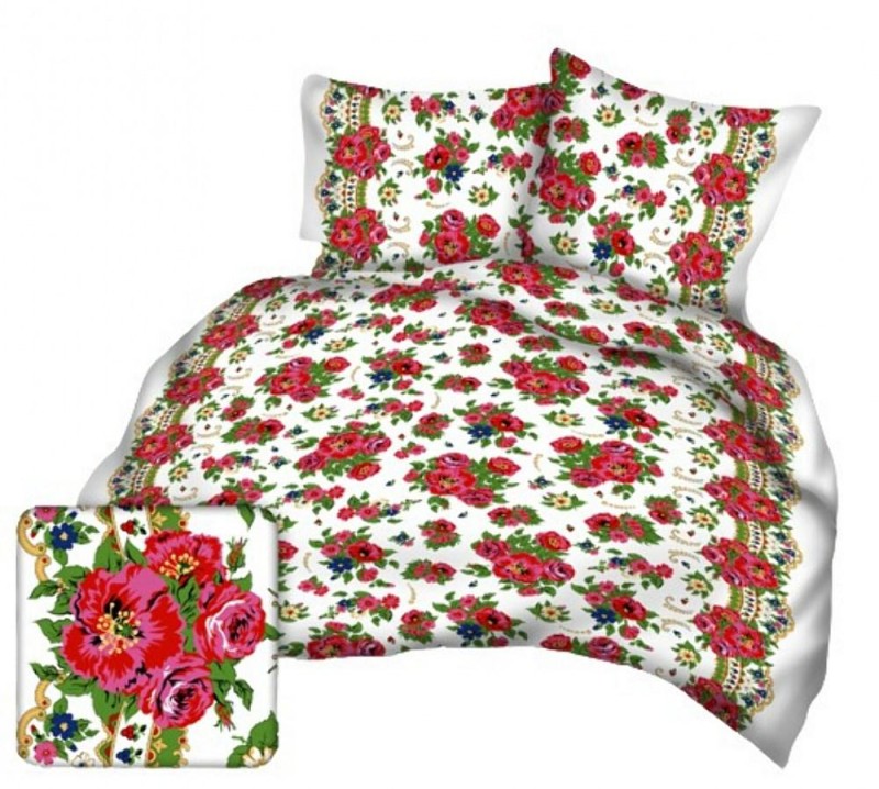 Pościel z kory 140x200 biała czerwona kwiaty na guziki-1