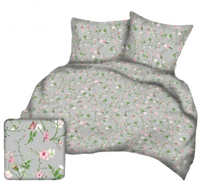 Pościel z kory 160x200 szara różowa kwiaty na guziki-1