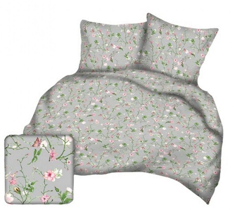Pościel z kory 160x200 szara różowa kwiaty na guziki-1