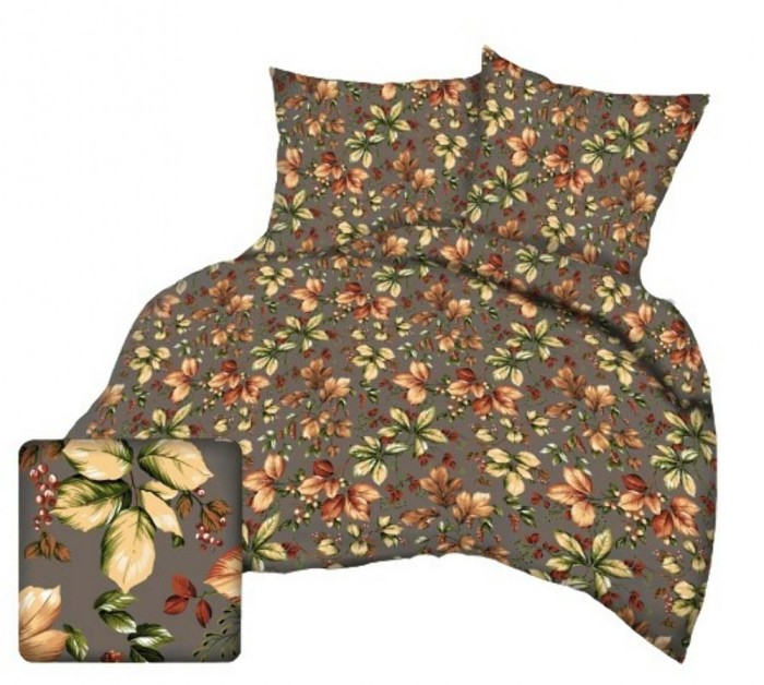Pościel z kory 160x200 szara brązowa żółta liście na guziki-1