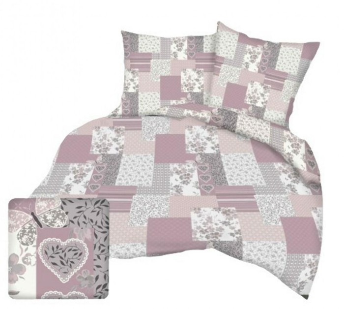 Pościel z kory 160x200 różowa pudrowa serca kwiaty paczłork-1