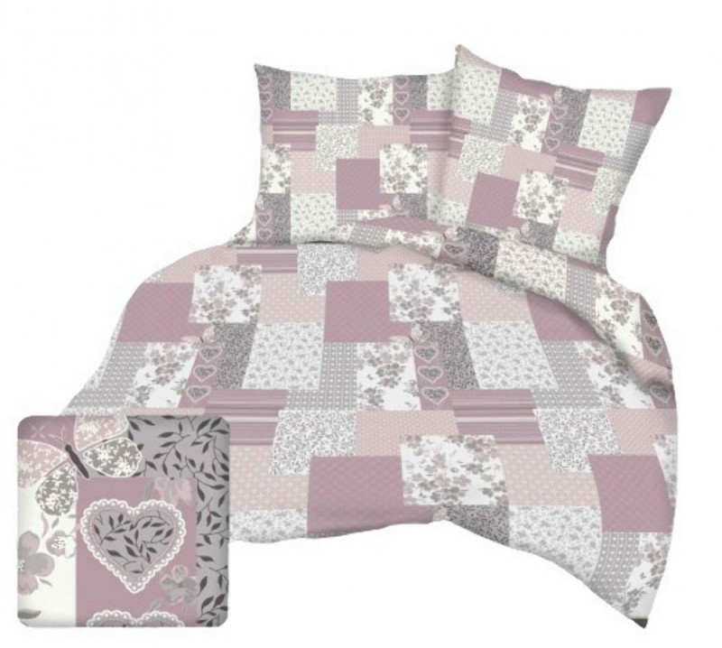 Pościel z kory 160x200 różowa pudrowa serca kwiaty paczłork-1