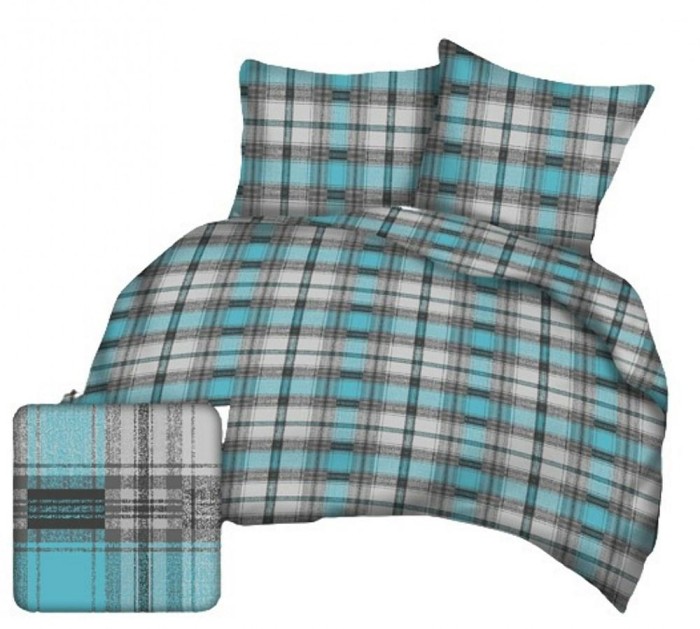 Pościel z kory 160x200 szara turkusowa kratka Krzyś na guziki-1