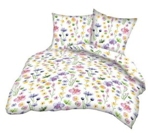 Pościel z kory 200x220 biała kolorowe kwiatki łączka na guziki-2