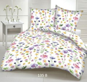 Pościel z kory 200x220 biała kolorowe kwiatki łączka na guziki-1