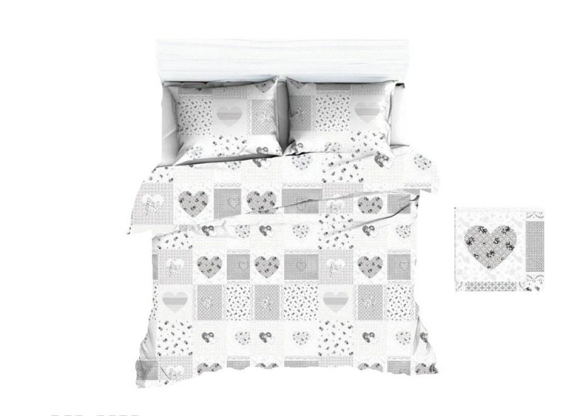 Pościel z kory 140x200 biała szara serca paczłork na guziki-1