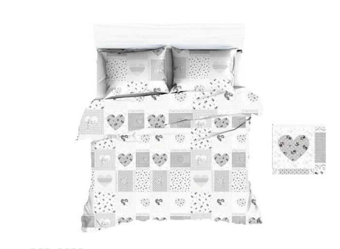 Pościel z kory 160x200 biała szara serca paczłork na guziki-1