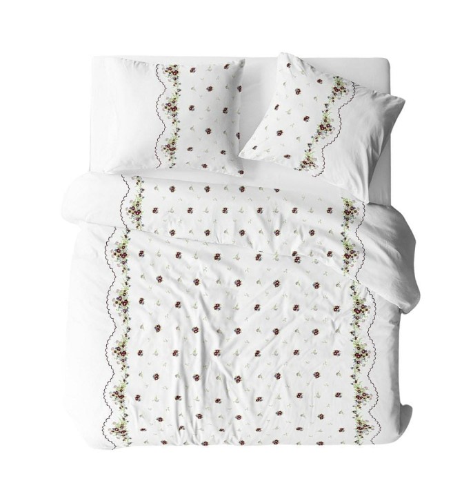 Pościel z kory 180x200 biała czerwona bordiura na guziki-1