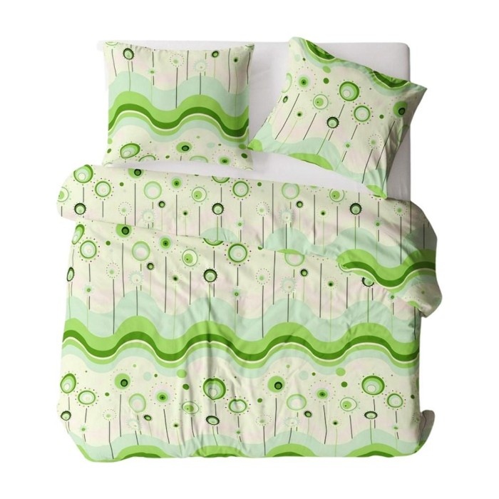 Pościel z kory 180x200 zielone geometryczna na guziki-1