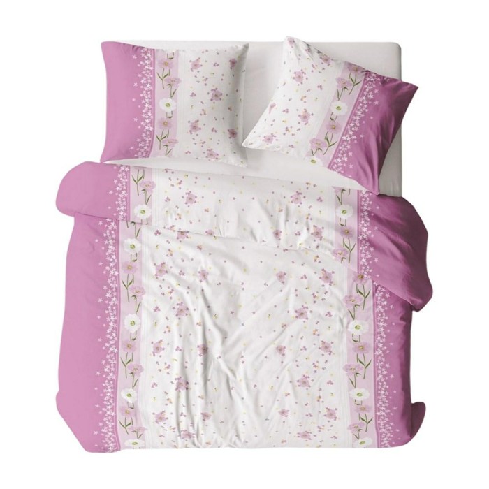Pościel z kory 180x200 biała różowa kwiatki na guziki-1
