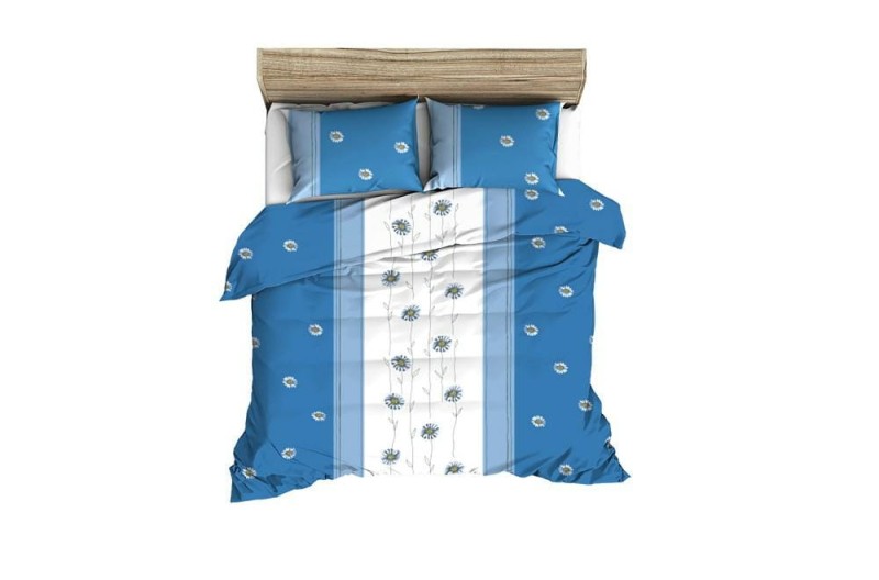 Pościel z kory 200x220 niebieska biała margaretka na guziki 100% bawełna-1