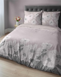 Pościel flanelowa 220x200 beżowa szara kwiaty Flanela 24-1