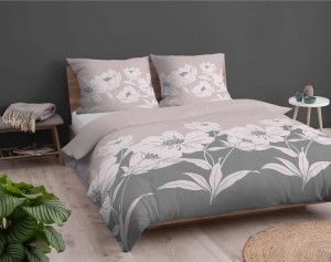 Pościel flanelowa 220x200 beżowa szara kwiaty Flanela 24-4