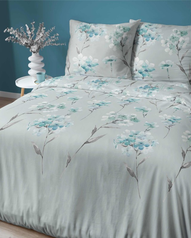 Pościel flanelowa 220x200 miętowa kwiatki Flanela 24-1