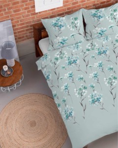 Pościel flanelowa 220x200 miętowa kwiatki Flanela 24-3