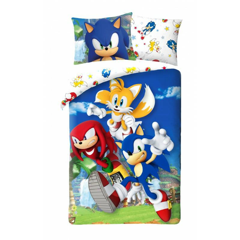 Pościel bawełniana 140x200 Sonic niebieska biała Kids 12-1