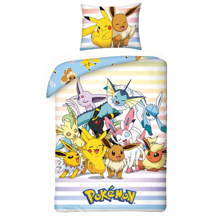 Pościel bawełniana 160x200 Pokemony żółta niebieska Kids 13-1