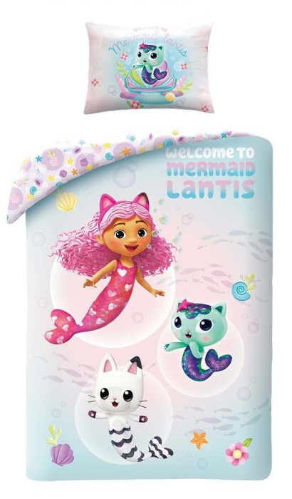 35737Pościel bawełniana 100x135 Koci domek Gabi Gabby`s Dollhouse miętowa poszewka 40x60 100% bawełna Halantex-1