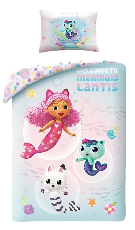 35737Pościel bawełniana 100x135 Koci domek Gabi Gabby`s Dollhouse miętowa poszewka 40x60 100% bawełna Halantex-1