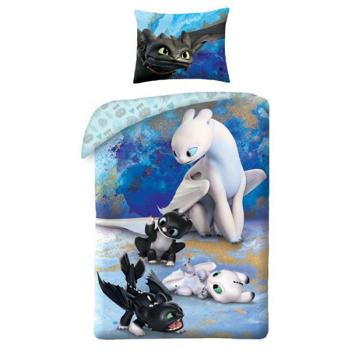 Pościel bawełniana 140x200 Jak wytresować smoka niebieska Kids 12-1