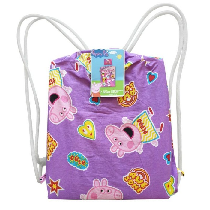 Pościel bawełniana 140x200 Świnka Peppa różowa fioletowa + worek bawełniany-2