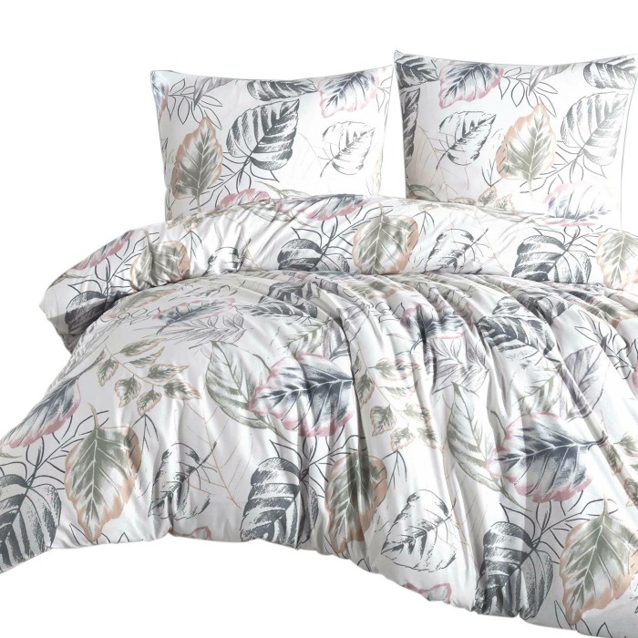 Pościel flanelowa 220x200 biała wielobarwna liście Flanelove-2