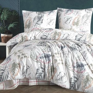 Pościel flanelowa 220x200 biała wielobarwna liście Flanelove-1
