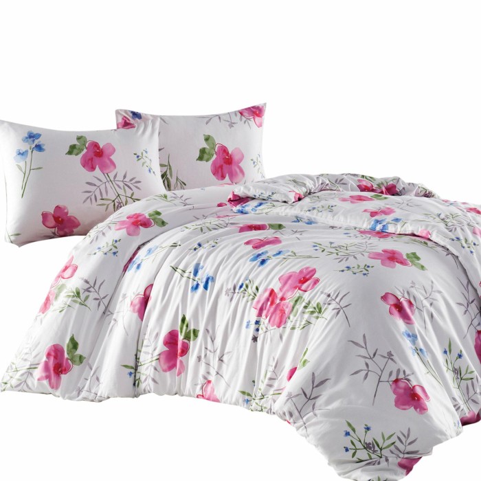 Pościel flanelowa 220x200 biała różowa kwiaty liście Flanelove-2