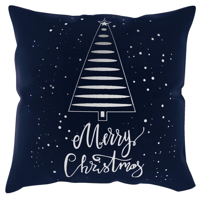 35883Poszewka świąteczna 45x45 Tree granatowa srebrna choinka Merry Christmas BN23-1