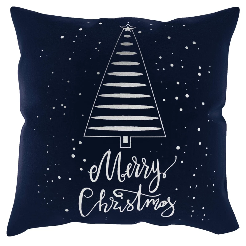 35883Poszewka świąteczna 45x45 Tree granatowa srebrna choinka Merry Christmas BN23-1
