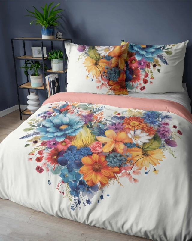 Pościel bawełniana 220x200 biała kolorowe kwiaty Holland Home 33-3